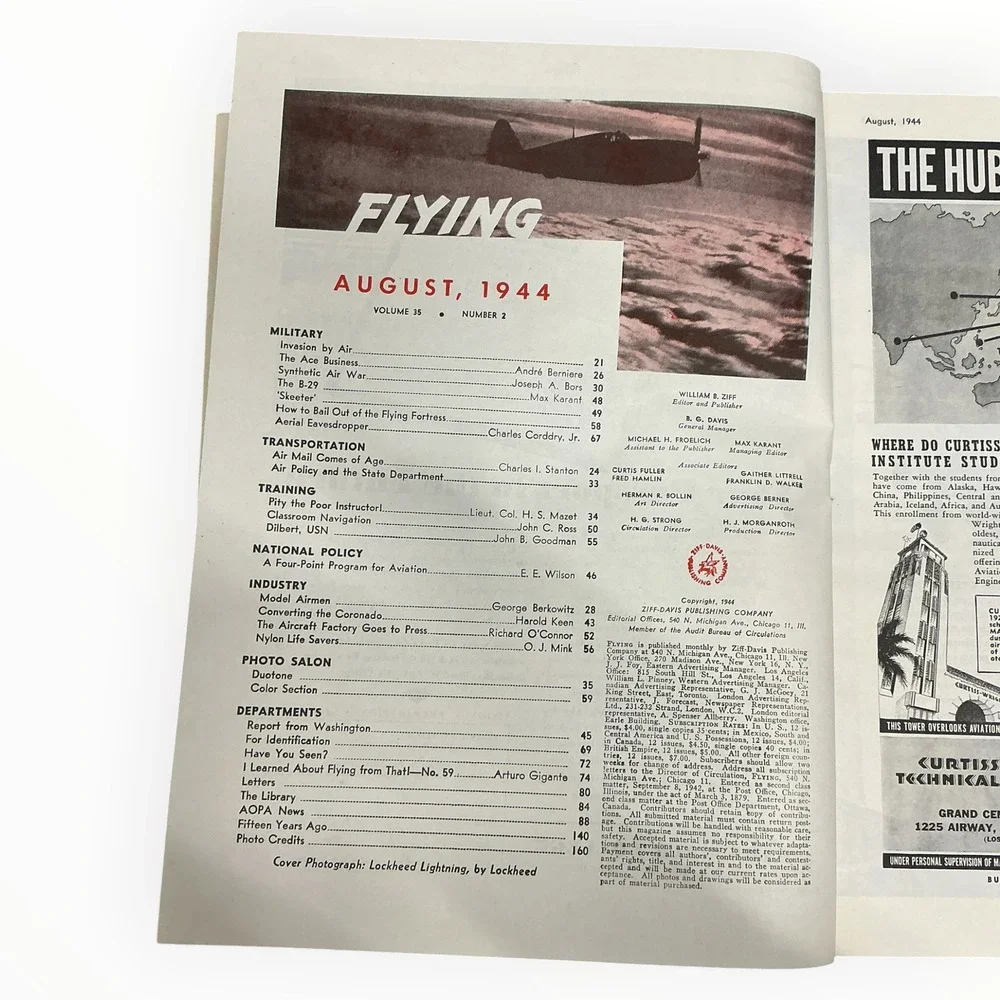 Flying Magazine August 1944 WWII P-38 Lightning Air Invasion Aviation